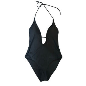 Black Deep V Neck One Piece Swim Suit - Size 2